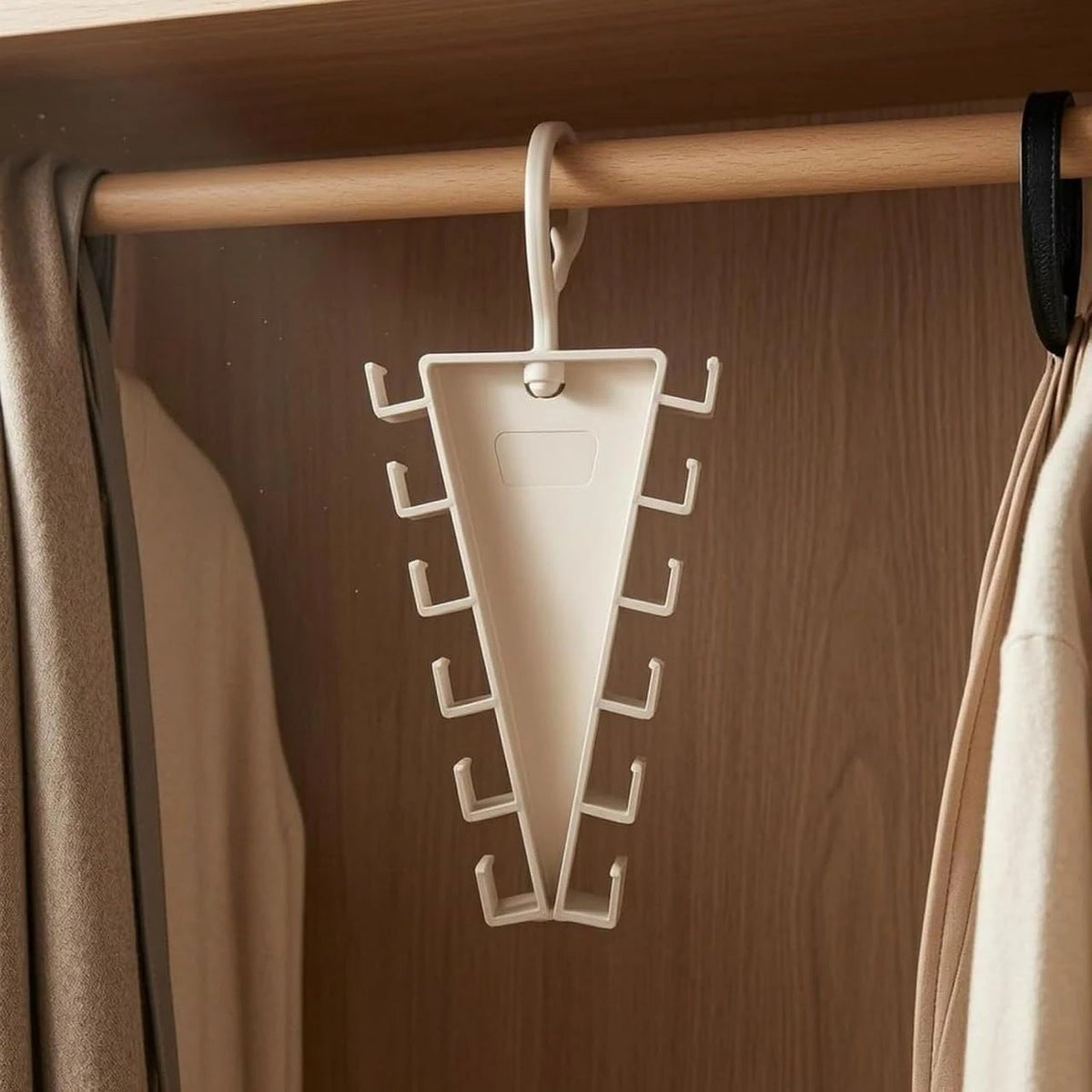HUPLA 12-Hook Multipurpose Wardrobe Organizer Hanger | Space-Saving Closet Storage Rack for Belts, Ties, Scarves & Accessories | Beige – 1 Pc