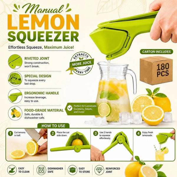 HUPLA Manual Lemon Squeezer with Juice Strainer | Handheld Citrus Juicer Press for Lemon, Lime & Small Citrus Fruits | Easy Grip Kitchen Tool – Green