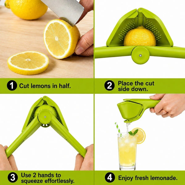 HUPLA Manual Lemon Squeezer with Juice Strainer | Handheld Citrus Juicer Press for Lemon, Lime & Small Citrus Fruits | Easy Grip Kitchen Tool – Green