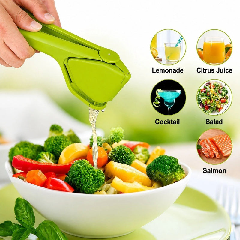 HUPLA Manual Lemon Squeezer with Juice Strainer | Handheld Citrus Juicer Press for Lemon, Lime & Small Citrus Fruits | Easy Grip Kitchen Tool – Green