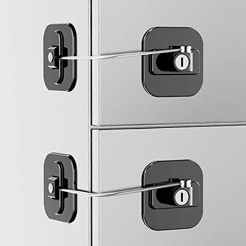 HUPLA Refrigerator Door Lock with Key | Adhesive Fridge Safety Lock with Stainless Steel Cable | No-Drill Security Lock for Refrigerator, Freezer, Cabinet & Drawer – Black