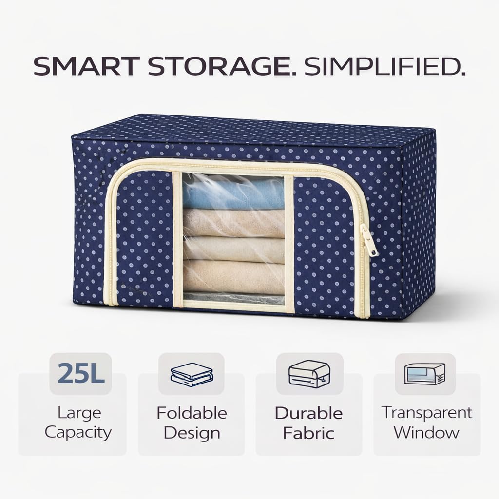 44L Foldable Clothes Storage Bag with Transparent Window – Large Capacity Wardrobe Organizer for Blankets, Bedding, Clothes & Home Storage