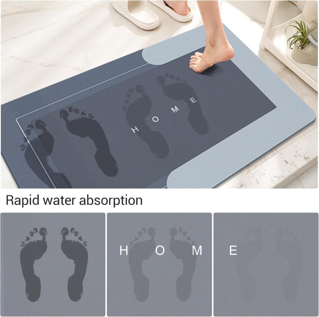 Square Grey Bathroom Mat 40 × 60 cm – Soft Absorbent Anti-Slip Quick-Dry Bath Mat for Bathroom, Shower & Home