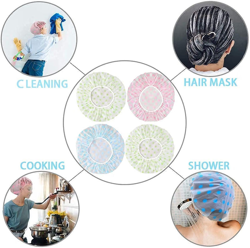 Reusable Shower Cap for Women – Waterproof Elastic Hair Cover for Shower, Cooking, Cleaning, Spa & Makeup