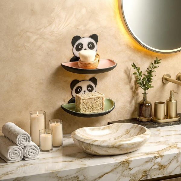 HUPLA Cute Panda Wall Mounted Soap Holder with Drainage | Cartoon Panda Soap Dish for Bathroom & Washbasin | Space-Saving Soap Tray – 1 Piece