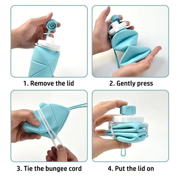 HUPLA Collapsible Silicone Water Bottle | Foldable & Reusable Drinking Bottle with Leak-Resistant Cap and Carrying Strap for Travel, Gym, Hiking & Outdoor Use – Sky Blue