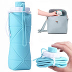 HUPLA Collapsible Silicone Water Bottle | Foldable & Reusable Drinking Bottle with Leak-Resistant Cap and Carrying Strap for Travel, Gym, Hiking & Outdoor Use – Sky Blue