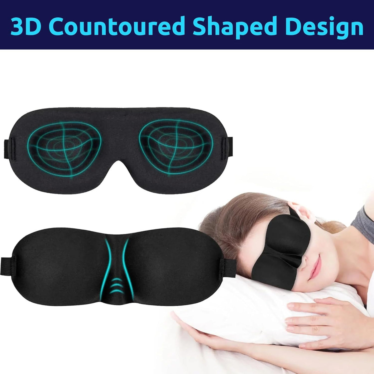 3D Contoured Blackout Sleep Eye Mask – Light Blocking Sleeping Mask with Adjustable Elastic Strap for Men & Women