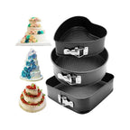 3-Piece Non-Stick Springform Cake Mould Set – Heart, Round & Square Baking Pans for Cakes, Cheesecakes & Desserts
