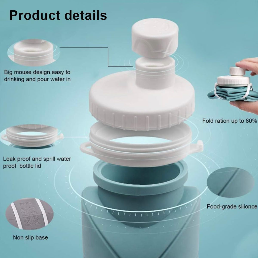 HUPLA Collapsible Silicone Water Bottle | Foldable & Reusable Drinking Bottle with Leak-Resistant Cap and Carrying Strap for Travel, Gym, Hiking & Outdoor Use – Sky Blue