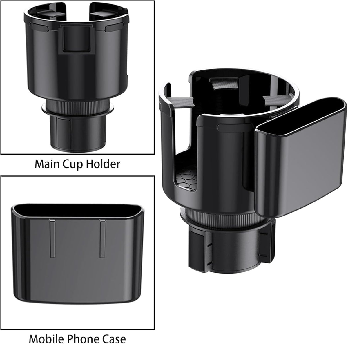 HUPLA 2-in-1 Car Cup Holder Expander with Phone Holder | Multifunction Car Drink & Storage Organizer