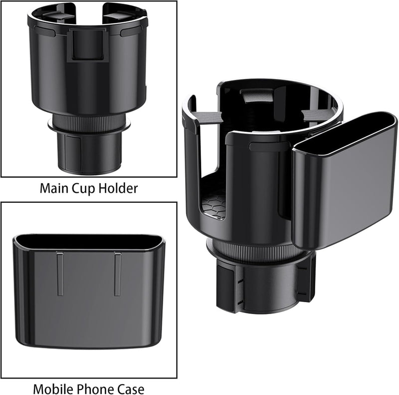 HUPLA 2-in-1 Car Cup Holder Expander with Phone Holder | Multifunction Car Drink & Storage Organizer