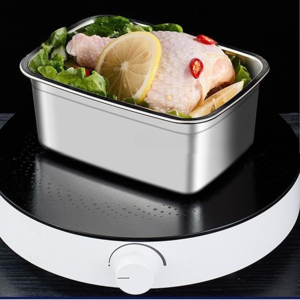 HUPLA SUS316 Stainless Steel Food Storage Container with Lid | 1000ml & 1500ml Rectangular Lunch Box for Food, Snacks & Leftovers | Stackable Kitchen Storage Box – Silver