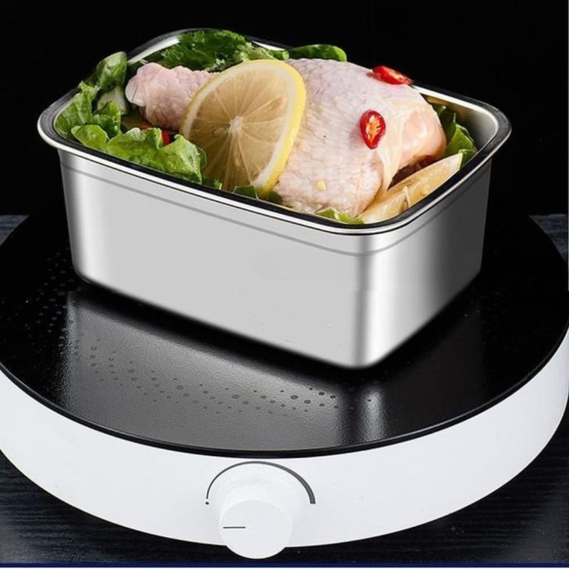 HUPLA SUS316 Stainless Steel Food Storage Container with Lid | 1000ml & 1500ml Rectangular Lunch Box for Food, Snacks & Leftovers | Stackable Kitchen Storage Box – Silver