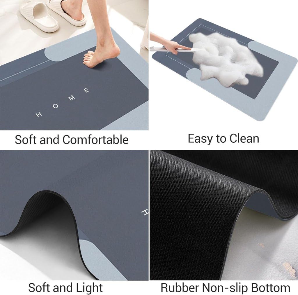 Square Grey Bathroom Mat 40 × 60 cm – Soft Absorbent Anti-Slip Quick-Dry Bath Mat for Bathroom, Shower & Home