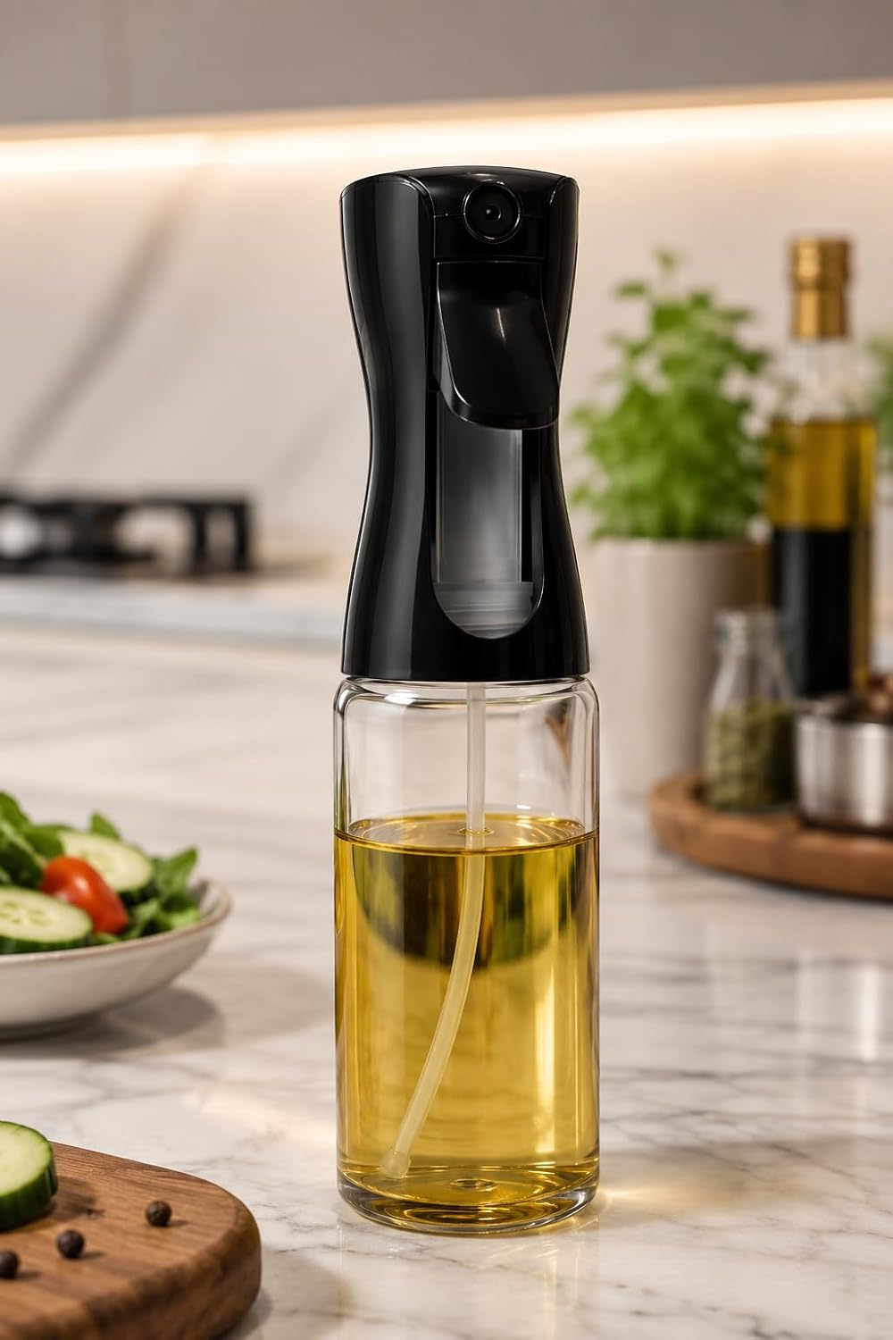 HUPLA Cooking Oil Spray Bottle | Fine Mist Oil Sprayer for Kitchen, Air Fryer, BBQ, Salad & Baking | Refillable Oil Dispenser – Black