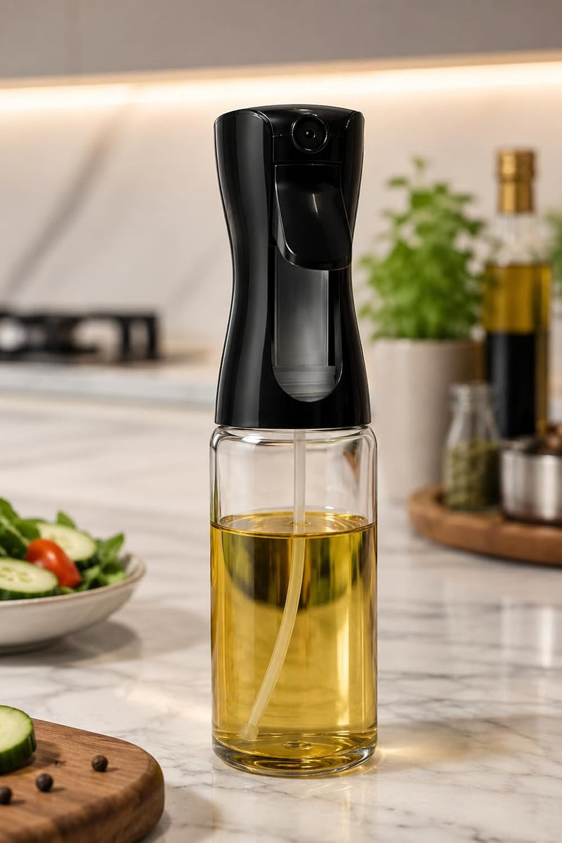 HUPLA Cooking Oil Spray Bottle | Fine Mist Oil Sprayer for Kitchen, Air Fryer, BBQ, Salad & Baking | Refillable Oil Dispenser – Black