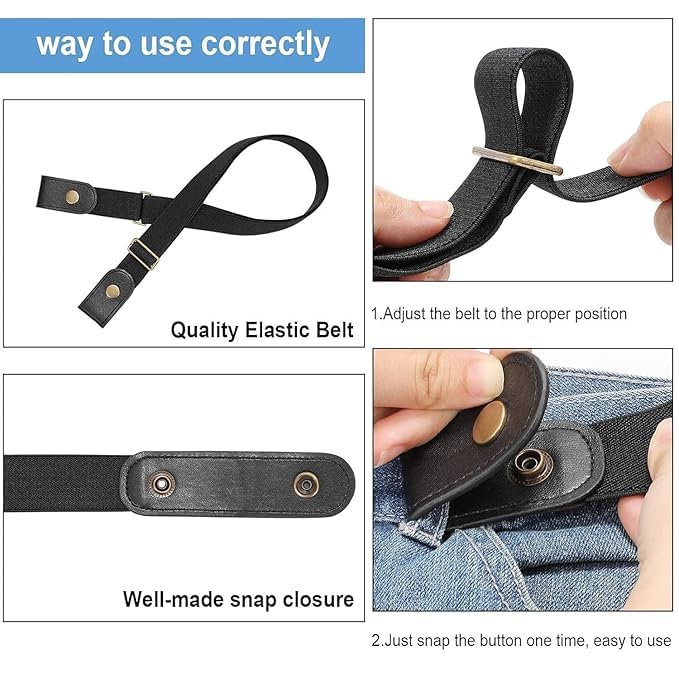 No-Sew Jeans Waist Adjuster Belt – Adjustable Elastic Waistband Extender for Jeans, Pants & Trousers