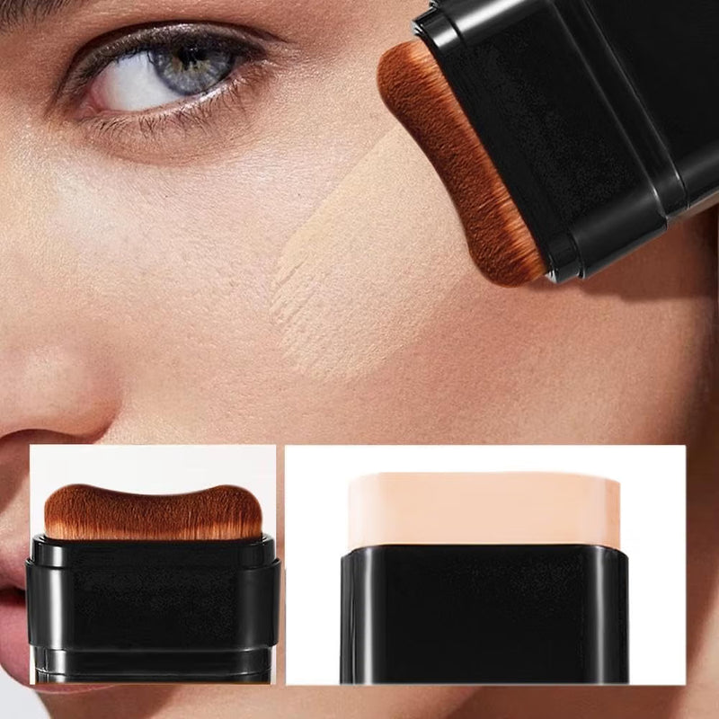 Flawless Foundation Makeup Stick with Brush – 2-in-1 Cream Foundation Stick for Face Makeup & Easy Blending