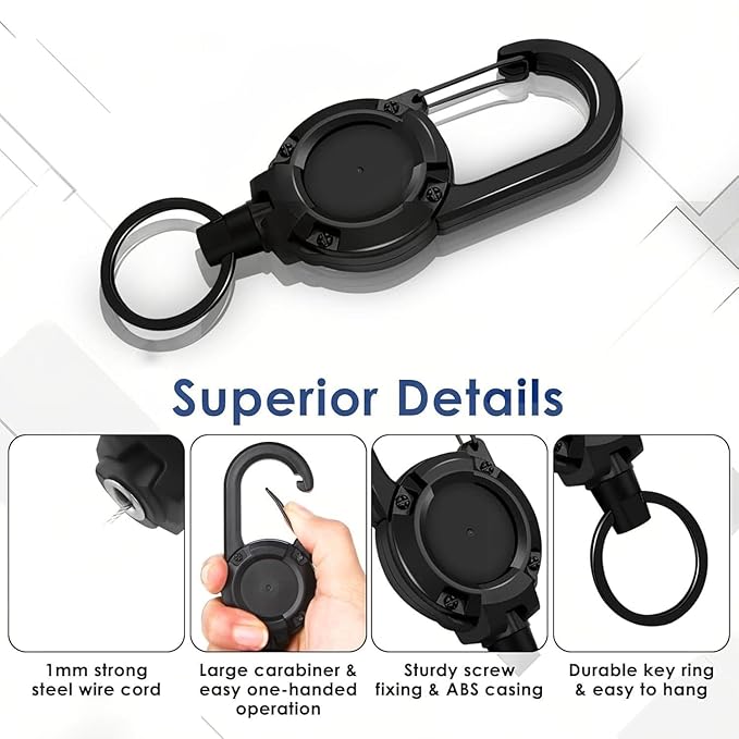 HUPLA Retractable Keychain with Carabiner | Pull-Out Key Holder with Retractable Wire & Key Ring – 1 Pc