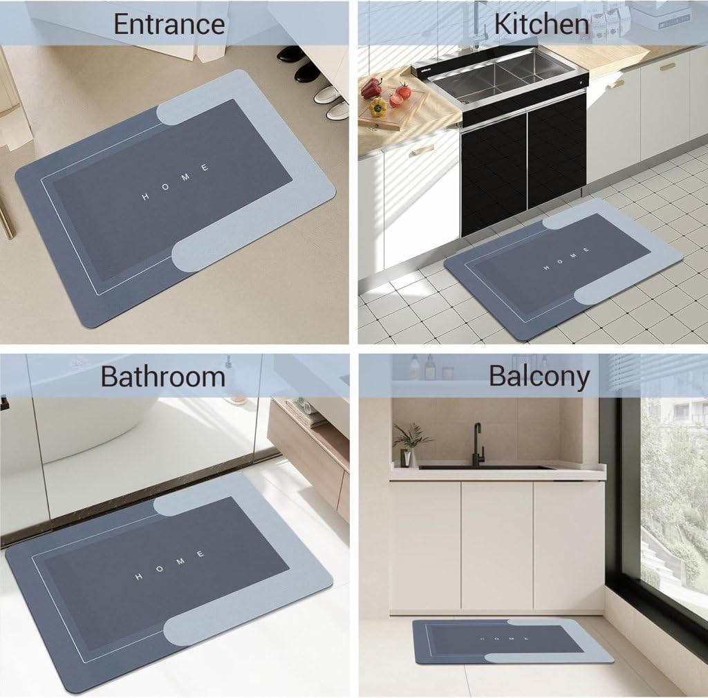 Square Grey Bathroom Mat 40 × 60 cm – Soft Absorbent Anti-Slip Quick-Dry Bath Mat for Bathroom, Shower & Home