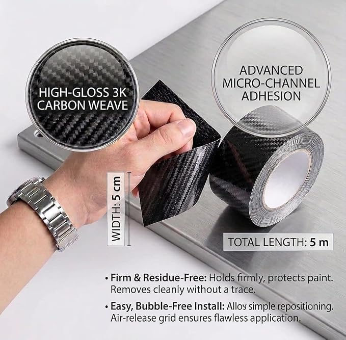 HUPLA Car Door Sill Protector – Carbon Fibre Style Anti-Scratch Guard Strip