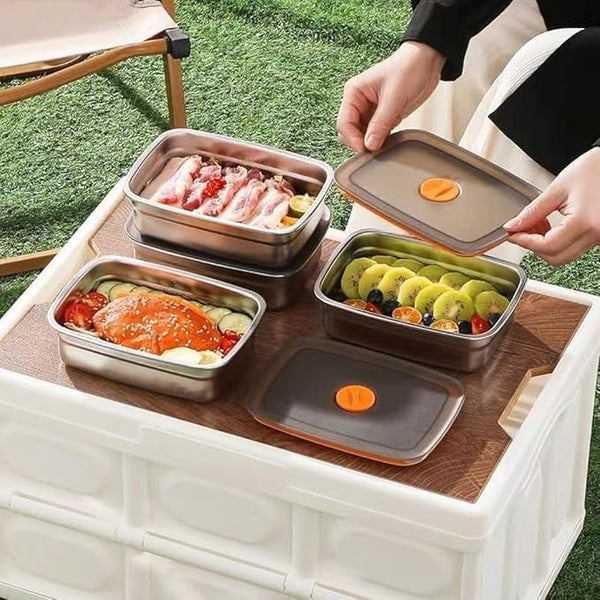 HUPLA SUS316 Stainless Steel Food Storage Container with Lid | 1000ml & 1500ml Rectangular Lunch Box for Food, Snacks & Leftovers | Stackable Kitchen Storage Box – Silver