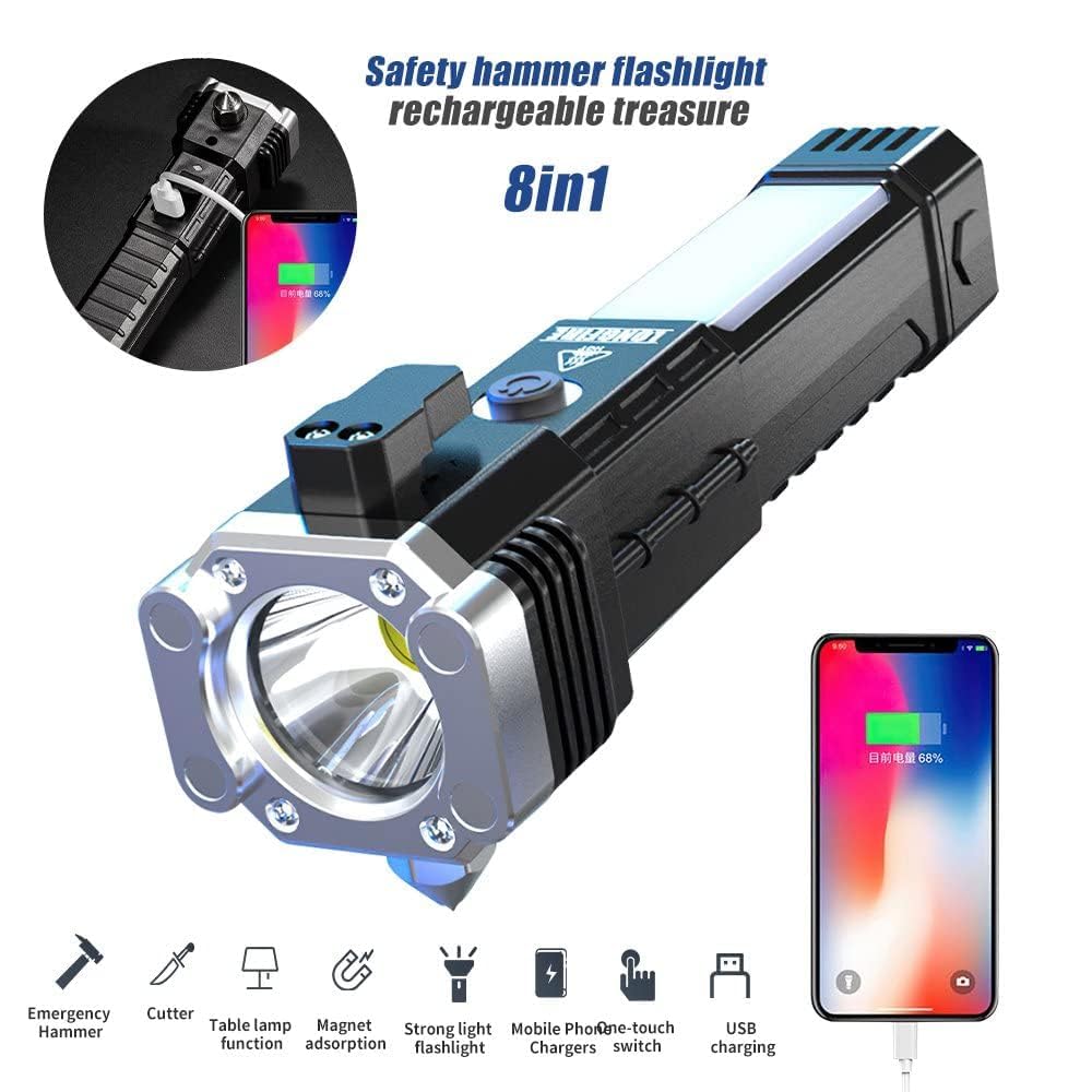 HUPLA Multi-Function Car Emergency Safety Tool | USB Rechargeable LED Light | Window Glass Breaker & Seat Belt Cutter | Vehicle Emergency Rescue Tool