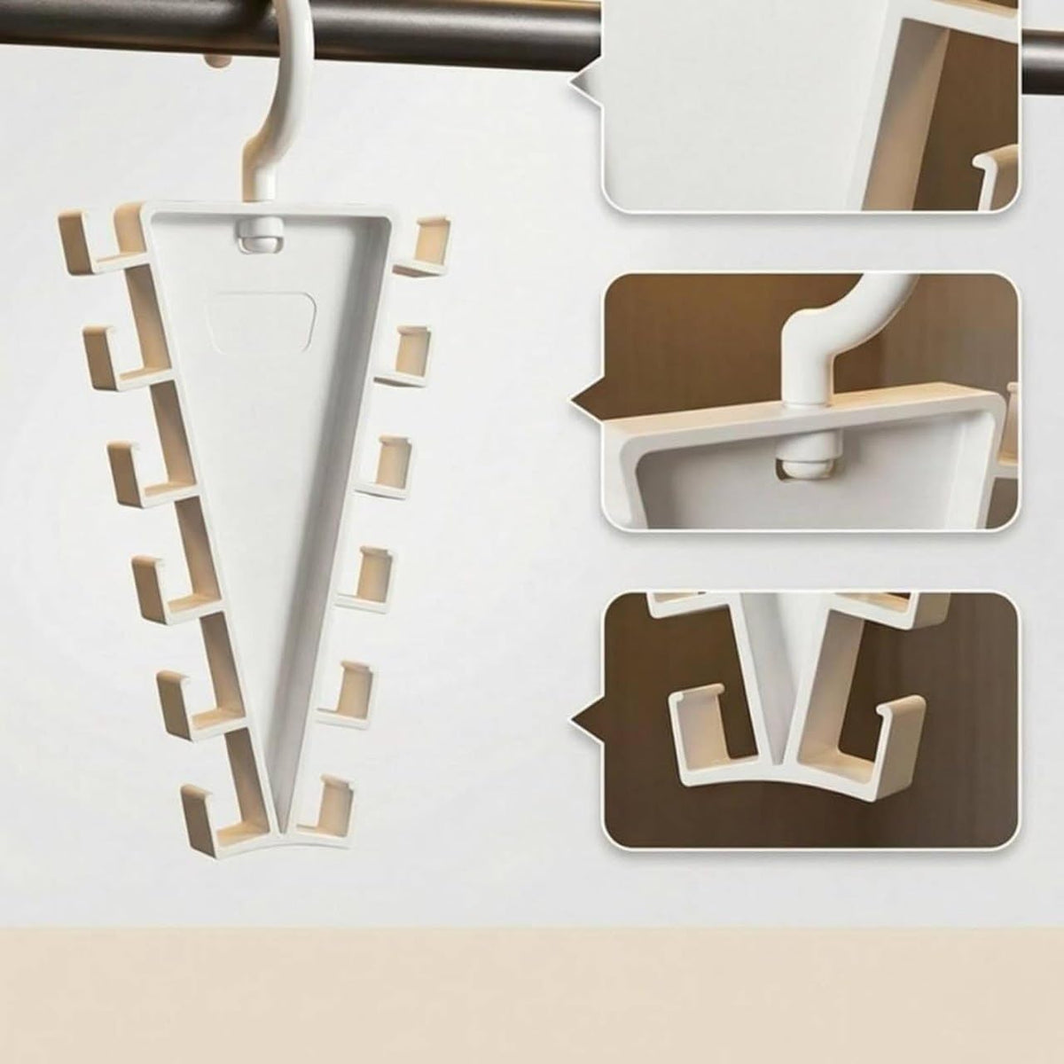 HUPLA 12-Hook Multipurpose Wardrobe Organizer Hanger | Space-Saving Closet Storage Rack for Belts, Ties, Scarves & Accessories | Beige – 1 Pc