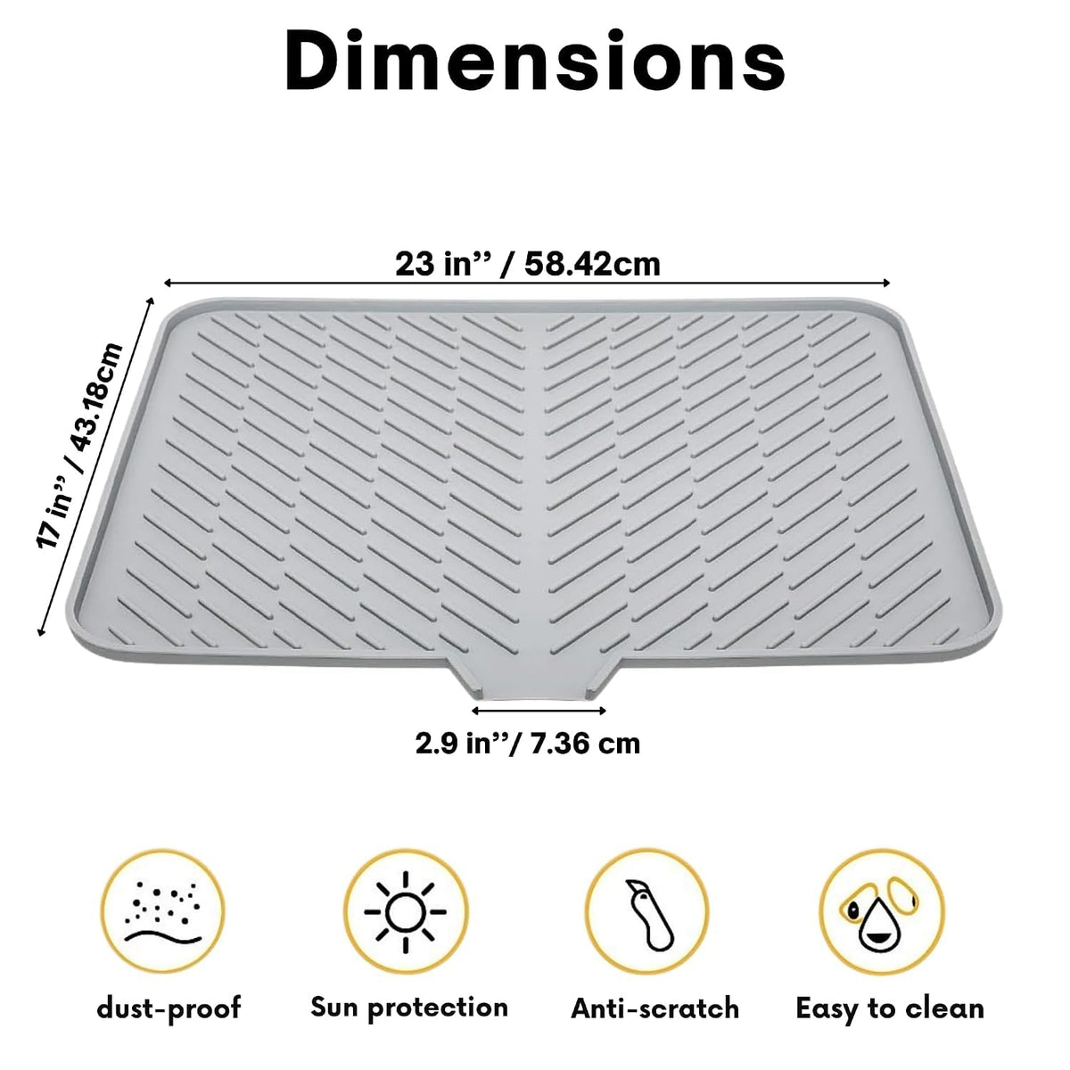 HUPLA Kitchen Sink Draining Mat with Water Drain Spout | Large Dish Drying Mat for Plates, Cups, Glasses & Utensils | Countertop Water Drainage Mat – Grey