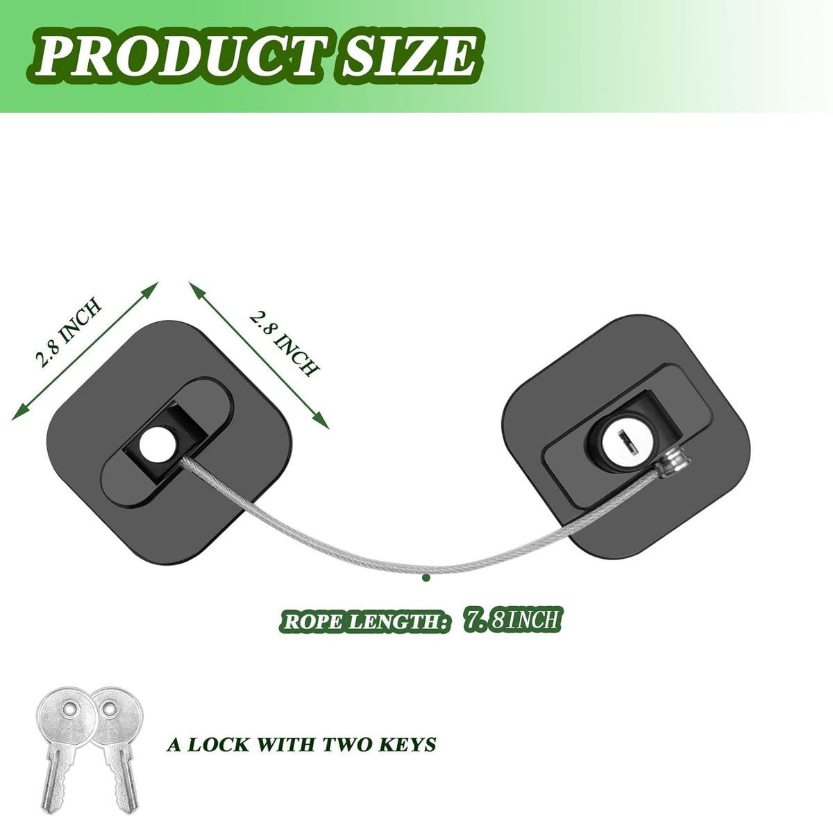 HUPLA Refrigerator Door Lock with Key | Adhesive Fridge Safety Lock with Stainless Steel Cable | No-Drill Security Lock for Refrigerator, Freezer, Cabinet & Drawer – Black