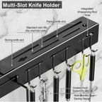 HUPLA Multifunctional Wall Mounted Kitchen Organizer Rack | Knife Holder, Utensil Storage, Hanging Hooks & Towel Bar | Space Saving Kitchen Storage Rack – Black