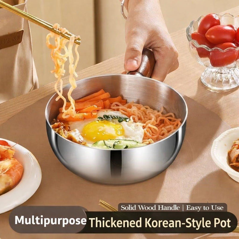 HUPLA Stainless Steel Mini Frying Pan with Wooden Handle | Deep Round Cooking Pan for Frying, Sautéing & Small Portion Cooking | Compact Kitchen Cookware – Silver