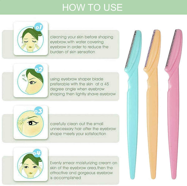HUPLA Eyebrow Razor Set for Women (Pack of 3) | Face & Eyebrow Hair Remover | Dermaplaning Tool for Smooth Skin & Peach Fuzz Removal