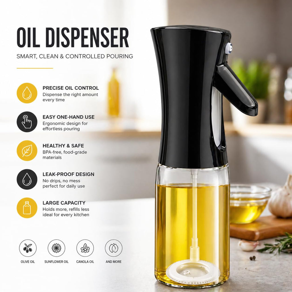 HUPLA Cooking Oil Spray Bottle | Fine Mist Oil Sprayer for Kitchen, Air Fryer, BBQ, Salad & Baking | Refillable Oil Dispenser – Black