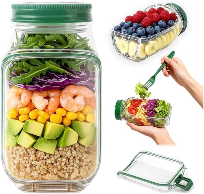 Portable Salad Container Lunch Box with Dressing Cup | Leakproof Food Storage JarPortable Leakproof Salad Container Lunch Box with Dressing Cup | Meal Prep Food Storage Jar