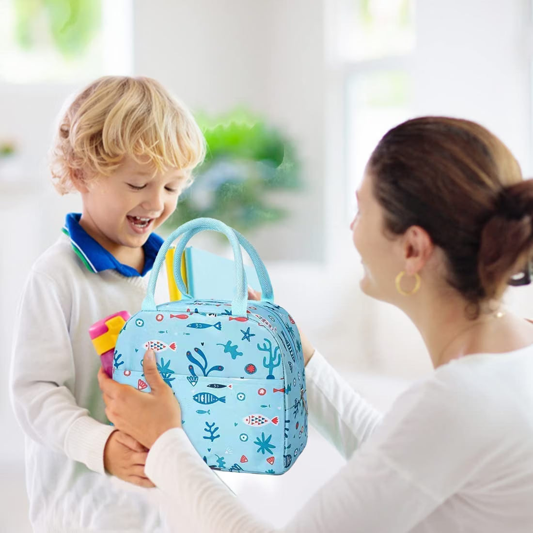 Perfect school bag & Insulated Lunch Bag / Tiffin Bag – Blue Fish Print