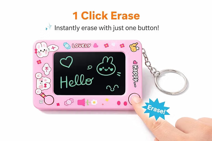 Mini LCD Writing Tablet Keychain – Reusable Digital Slate & Bag Charm (Pink Rabbit)