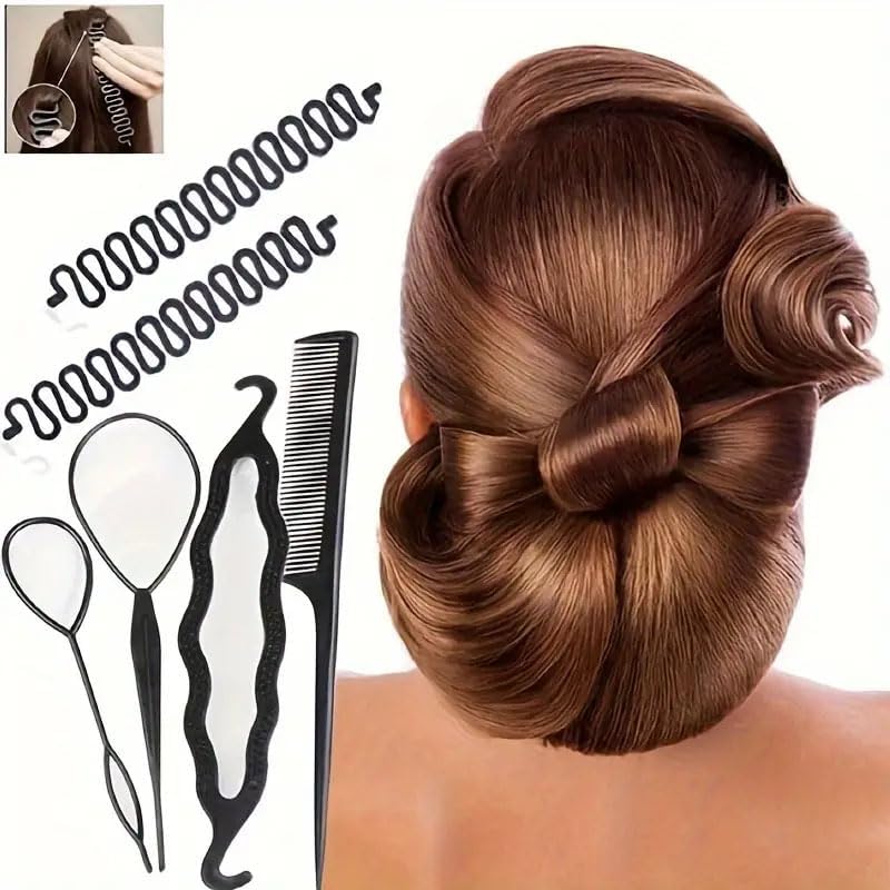 6-Piece Hair Styling Tool Set for Women – Hair Bun Maker, Hair Loop Tool, Sectioning Tool & Styling Comb