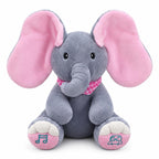 HUPLA Peek A Boo Elephant Soft Toy for Kids | Interactive Musical Plush Elephant with Moving Ears, Singing & Peekaboo Action | Battery Operated Baby Toy – Grey & Pink