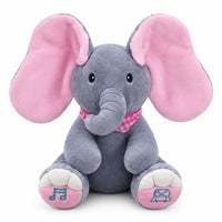 HUPLA Peek A Boo Elephant Soft Toy for Kids | Interactive Musical Plush Elephant with Moving Ears, Singing & Peekaboo Action | Battery Operated Baby Toy – Grey & Pink