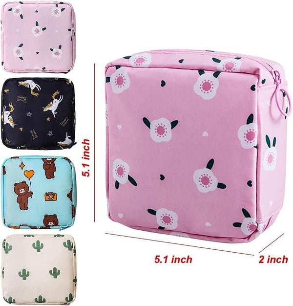 HUPLA Sanitary Napkin Storage Bag for Women & Girls | Portable Waterproof-Style Period Pad Organizer Pouch with Zipper | Floral Print Mini Travel Bag for School, Office & Travel – Multicolour