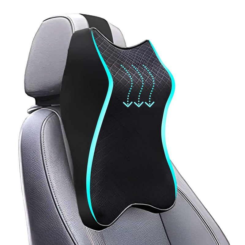 HUPLA Ergonomic Car Neck & Upper Back Support Cushion | Contoured Memory Foam-Style Headrest Pillow for Driving Comfort – Black