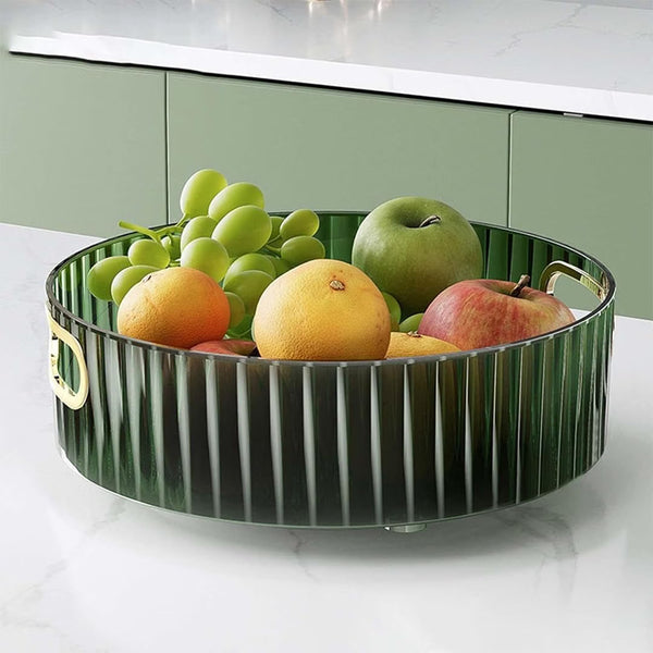 Round Cosmetic & Makeup Organizer Tray with Handles – Elegant Transparent Vanity Storage Tray for Skincare, Perfume & Beauty Essentials