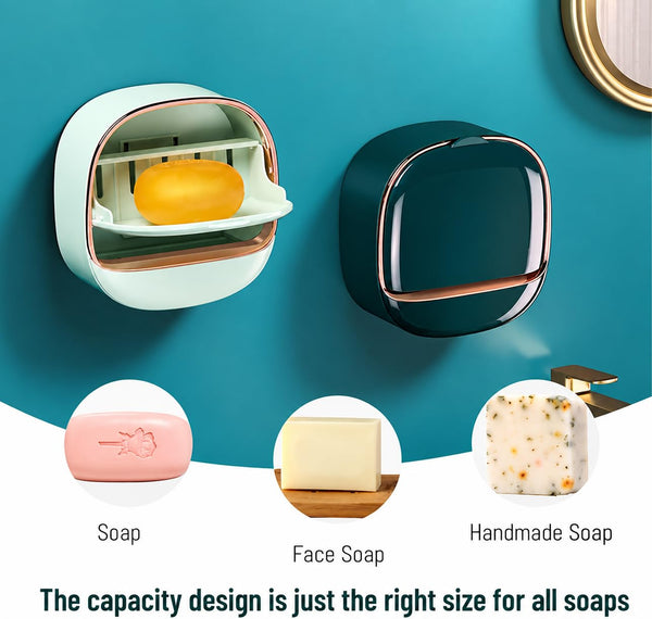 HUPLA Luxury Wall Mounted Soap Box with Cover | White & Rose Gold Bathroom Soap Holder | Modern Covered Soap Storage Organizer – 1 Piece