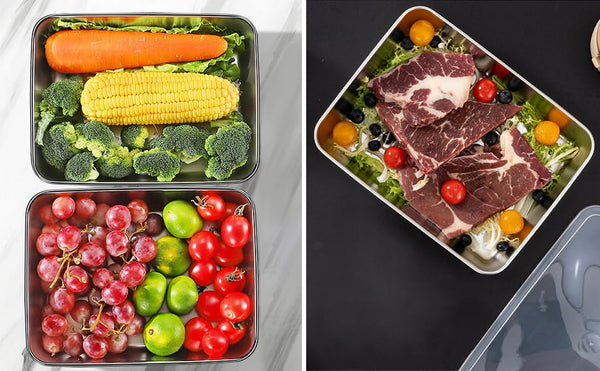 HUPLA Rectangular Stainless Steel Food Storage Container with Transparent Lid | Reusable Kitchen Storage Box for Salads, Fruits, Meals & Leftovers | Multipurpose Food Container – Silver