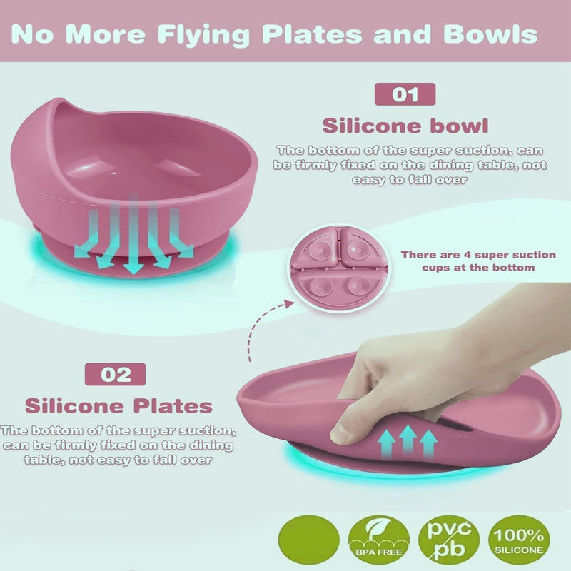 HUPLA Silicone Baby Feeding Bib with Food Catcher Pocket | Adjustable Waterproof Baby Bib with 4 Button Closures | Soft, Reusable & Easy to Clean Bib for Infants and Toddlers – Pink