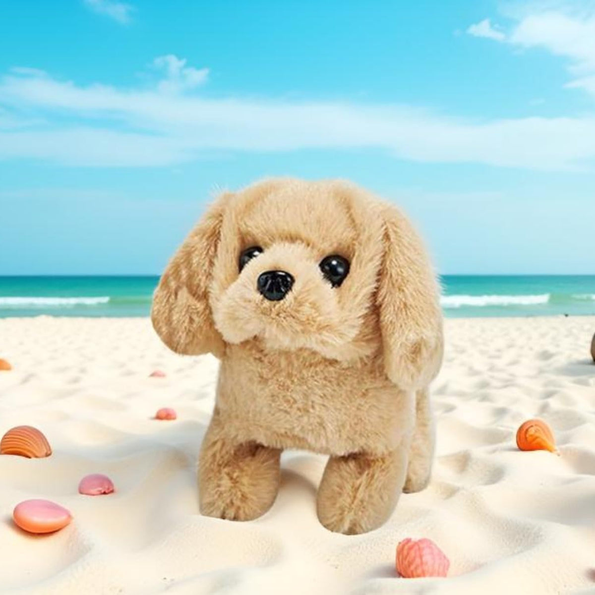 HUPLA Cute Puppy Dog Soft Toy | Fluffy Golden Brown Plush Puppy with Realistic Dog Design, Soft Fur & Decorative Collar | Stuffed Animal Toy for Kids & Gifting – 1 Pc
