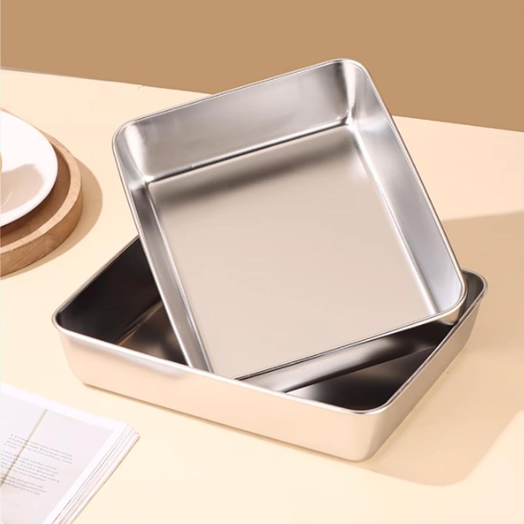 HUPLA Rectangular Stainless Steel Food Storage Container with Transparent Lid | Reusable Kitchen Storage Box for Salads, Fruits, Meals & Leftovers | Multipurpose Food Container – Silver