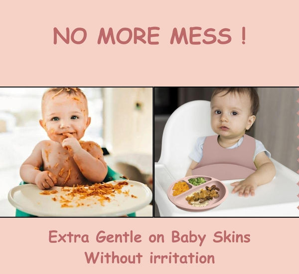 HUPLA Silicone Baby Feeding Bib with Food Catcher Pocket | Adjustable Waterproof Baby Bib with 4 Button Closures | Soft, Reusable & Easy to Clean Bib for Infants and Toddlers – Pink